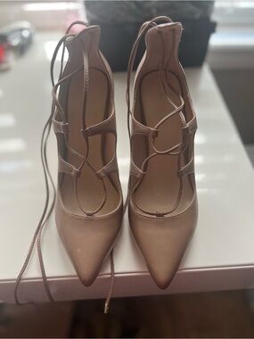 Saks Fifth Avenue Nude Lace-Up Pointed-Toe Heels
